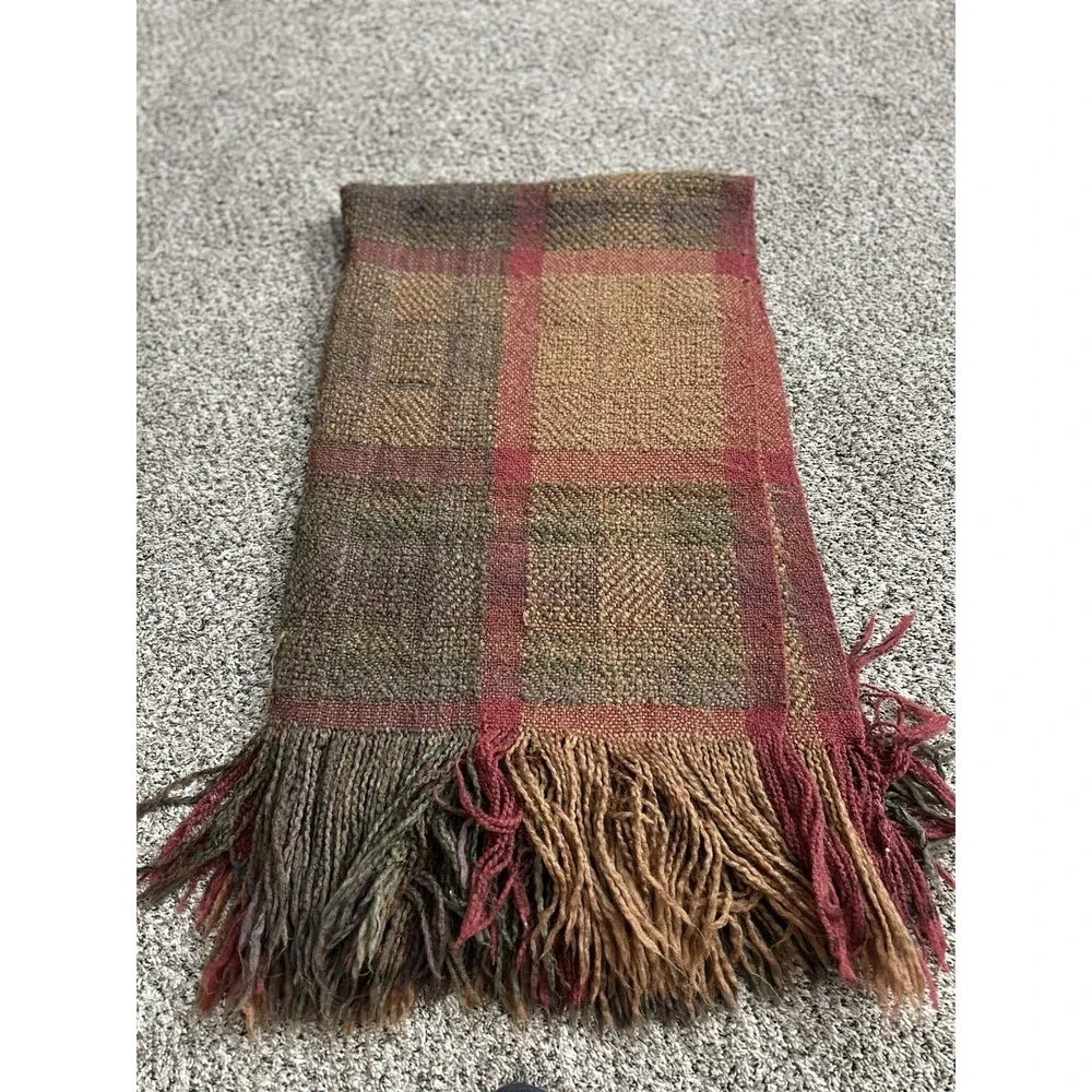Kennebunk Weavers Woven Throw Blanket Made In The USA 39x68 Fringe Green Brown